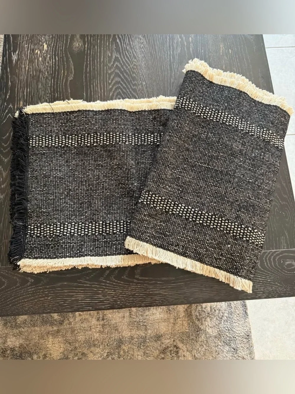 Handwoven Black and Cream Table Runner Boho